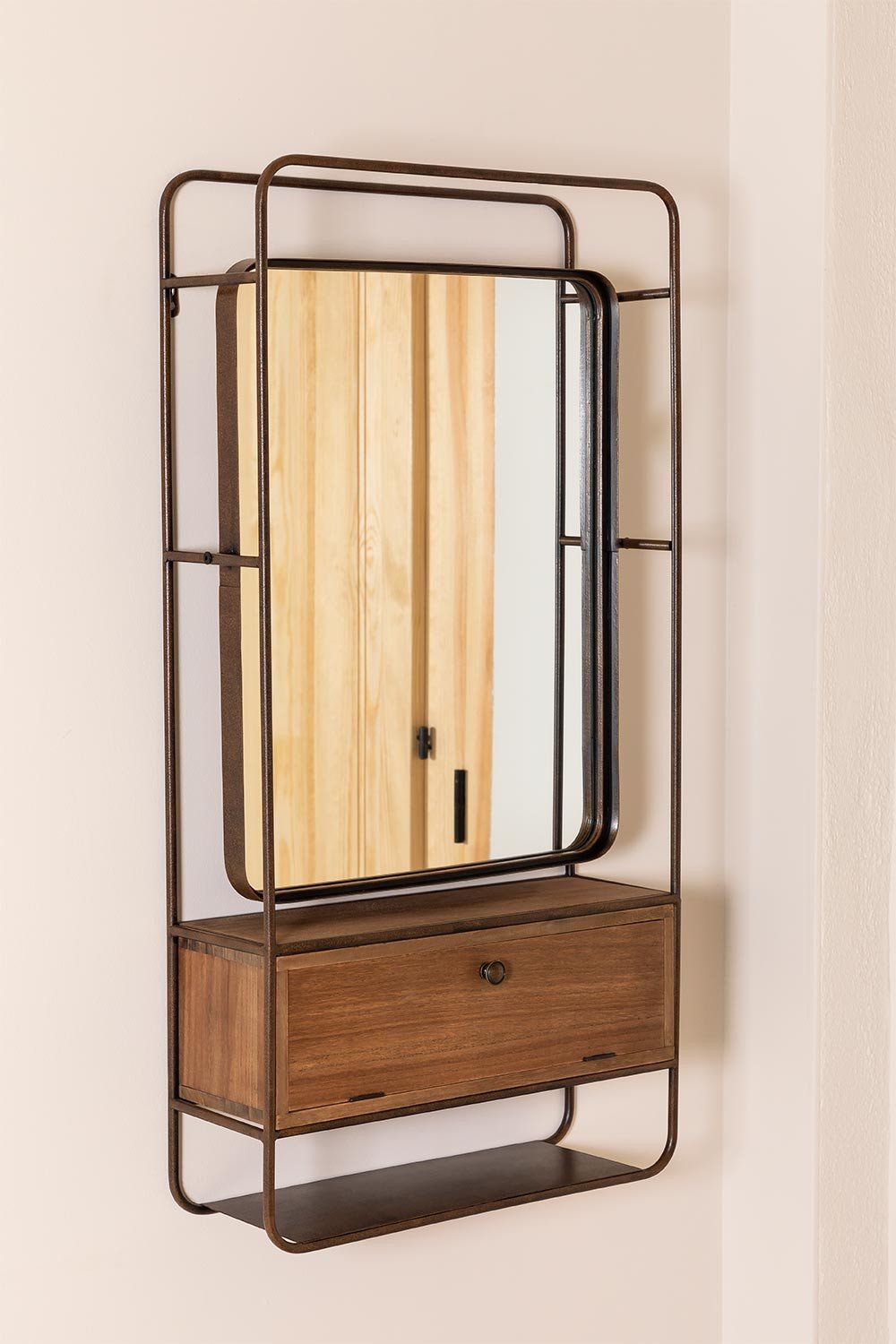 Rectangular Wall Mirror with Wooden Metal Drawer (99x50 cm) Oyan, gallery image 2
