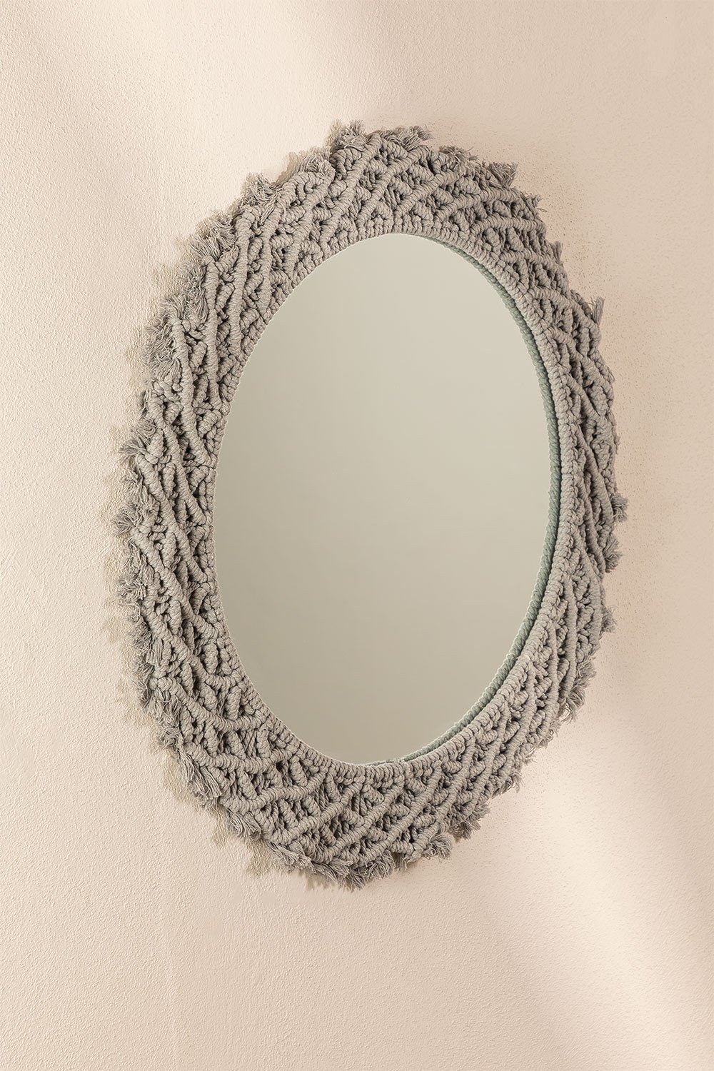Round Macrame Wall Mirror (Ø70 cm) Gael, gallery image 1