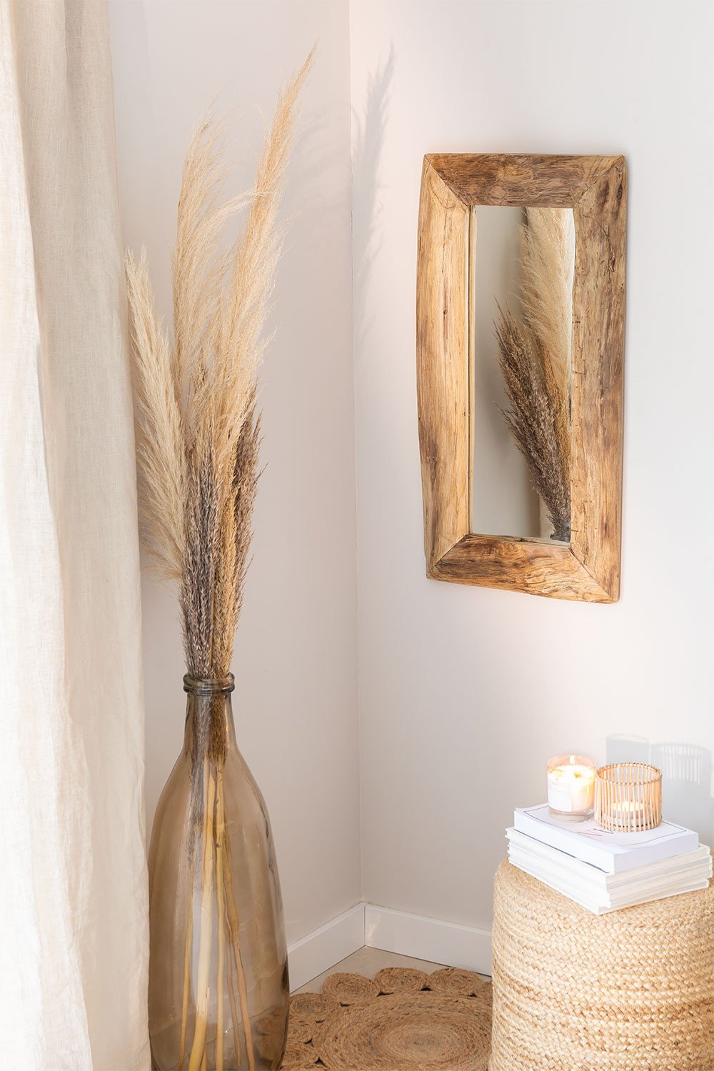 Teak Wood Wall Mirror Unax, gallery image 1
