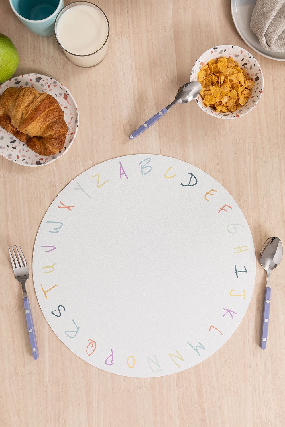 Individual Round Vinyl Tablecloth Letters Kids, gallery image 1