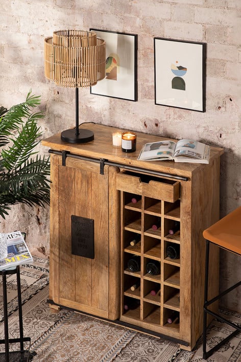Wooden Cabinet with Bottle Rack for 18 Bottles Uain Style