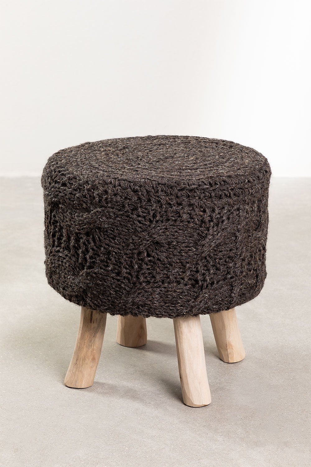 Low Round Wool & Wooden Stool Rixar, gallery image 1