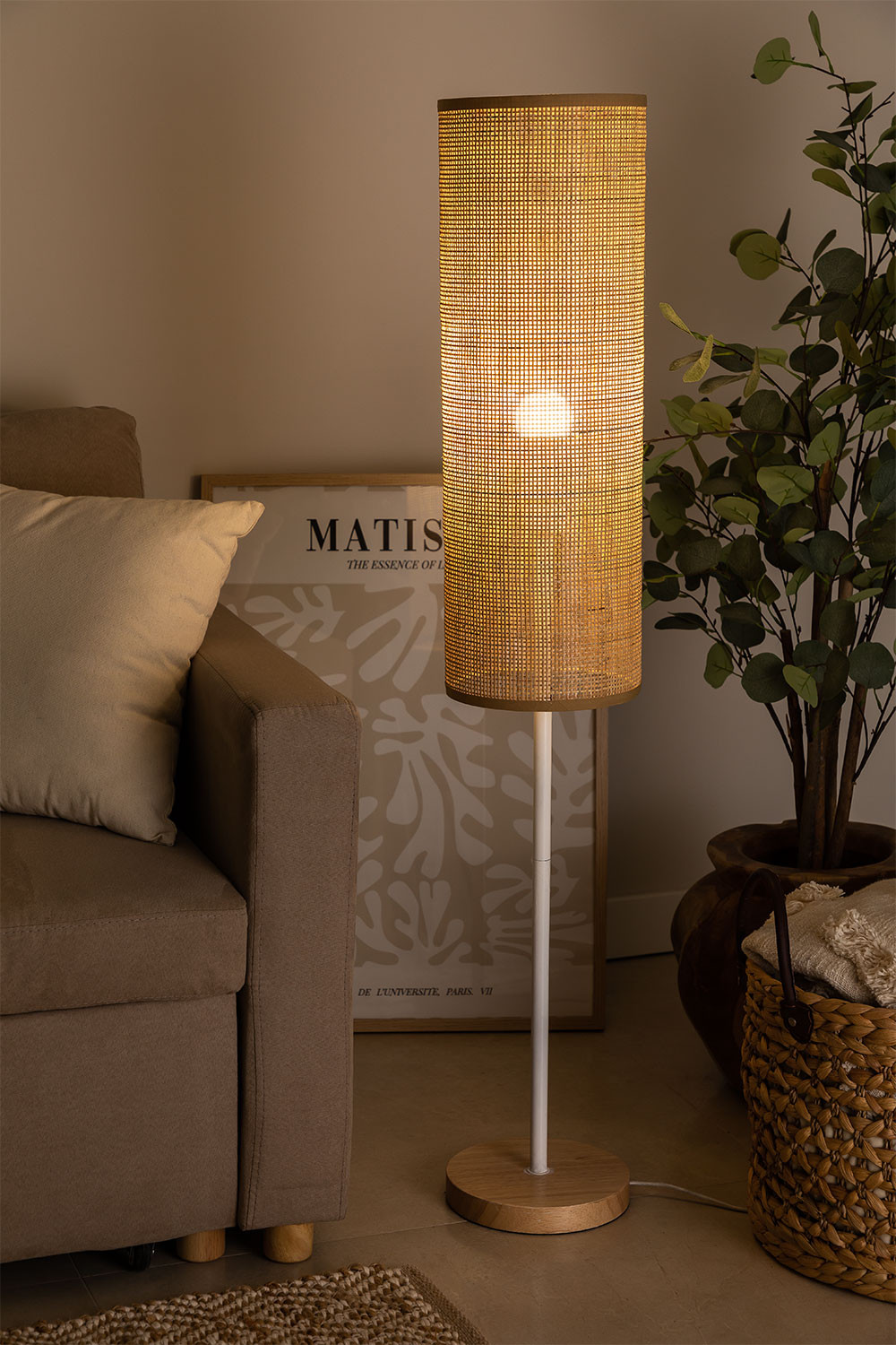 cylindrical rattan floor lamp