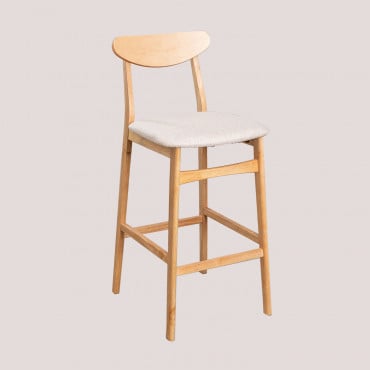 Sgabello Alto In Tessuto E Legno Cloda Legno Naturale - Beige Lino & ↑75 Cm - Sklum