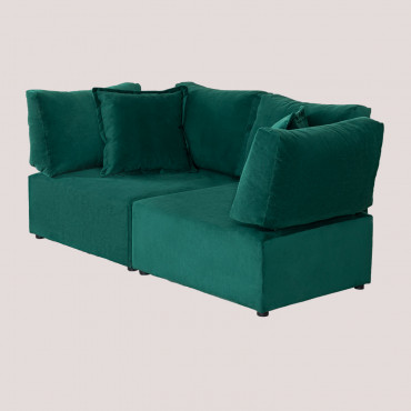 Divano Componibile In 2 Pezzi Con 2 Poltrone Angolari In Velluto Kata Verde Jungle - Sklum