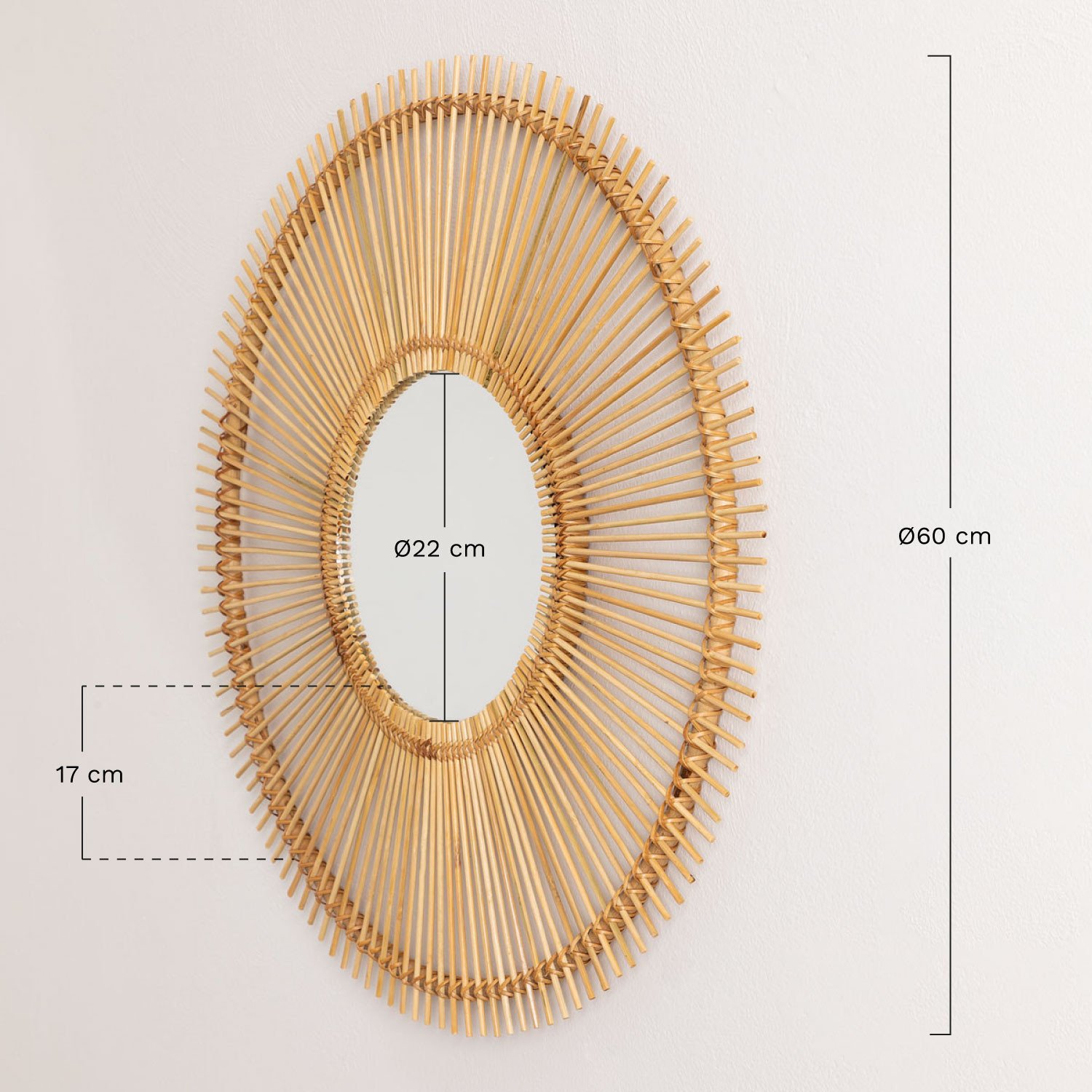 Specchio rotondo da parete in giunco naturale - Boisnature'l