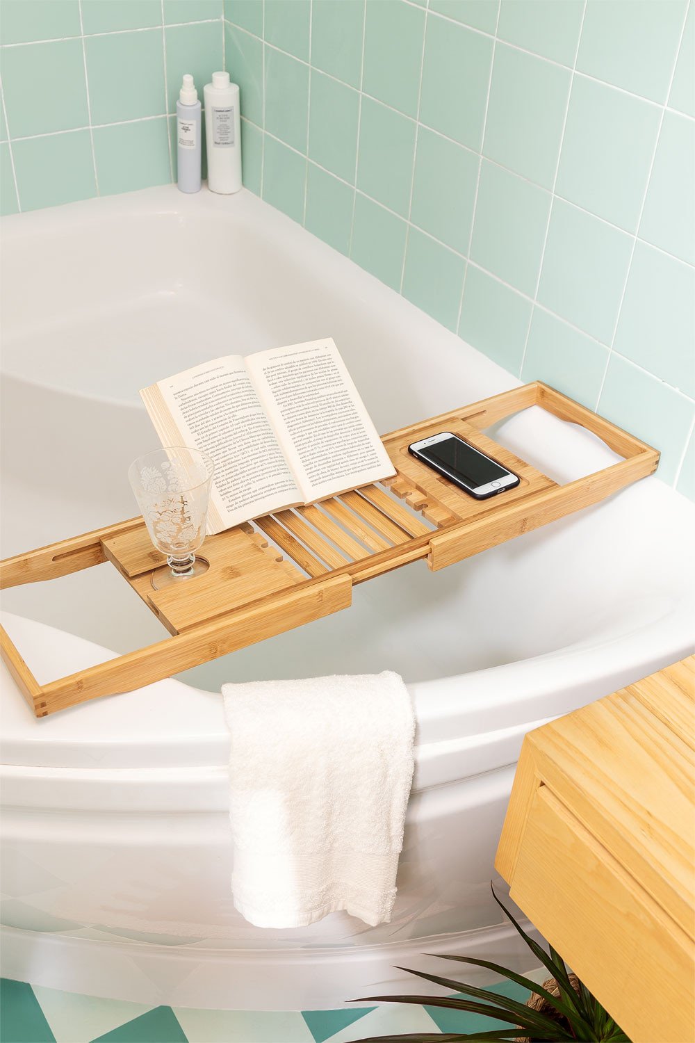 colore: Nero 75 x 23 x 4,5 cm YX-lle Home Vassoio da bagno e contenitore da bagno in 100% legno di bambù 