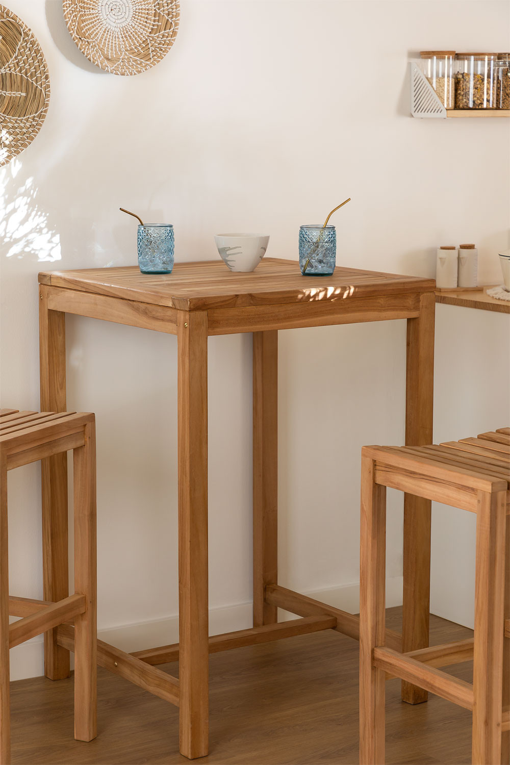 Tavolo alto quadrato in legno di teak (70X70 cm) Pira
