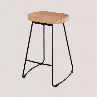 Sgabello Alto In Acciaio E Legno Di Olmo Neicol Nero & ↑65 Cm - Sklum