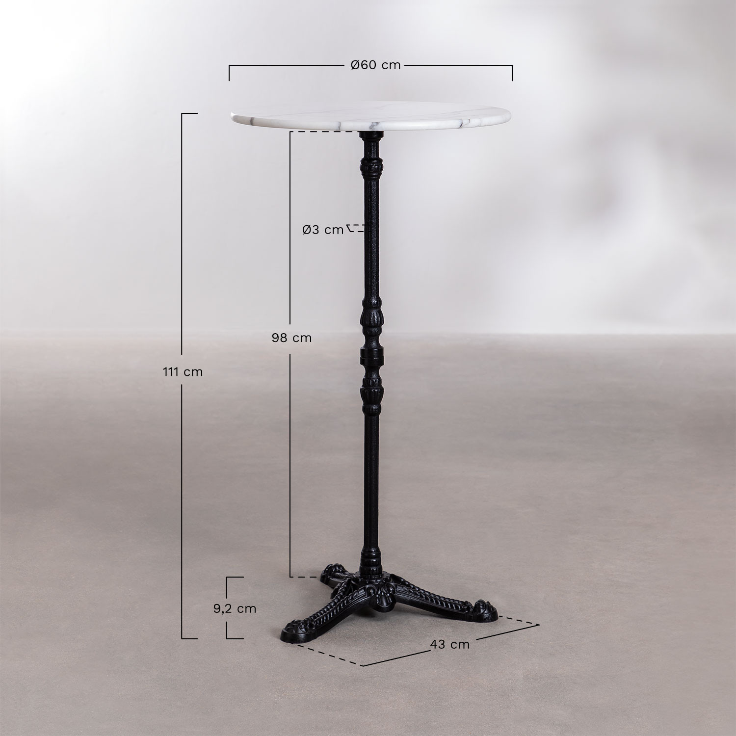 Tavolo Alto da Bar in Marmo Roma, MISURE