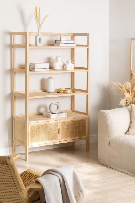 Mobile Ingresso Soggiorno HOMCOM Stile Boho - Con Ante Rattan, 80x38x100 Cm, Rovere, Ripiano Regolabile
