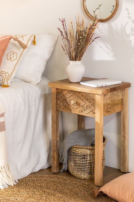 Comodino rattan e legno chiaro 35 x 29 cm ESTO | Leroy Merlin