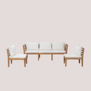 Divano Da Giardino Modulare In 5 Pezzi Con Braccioli In Legno Di Acacia Filips Gardenia Bianco - Sklum