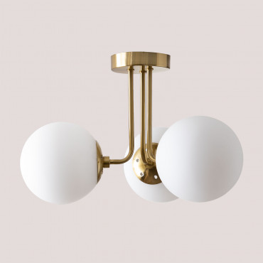Lampada Da Soffitto Con 3 Sfere Di Vetro Ghirlanda Dorato - Sklum