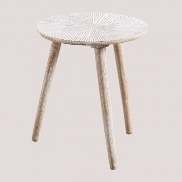 Tavolino Laterale Rotondo Ø40 Cm In Legno Di Mango Nabordi Legno Bianco Vintage - Sklum