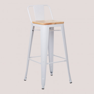 Sgabello Alto Con Schienale In Acciaio(75 Cm) Lix Legno Bianco - Sklum