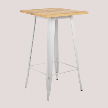 Tavolo Alto Quadrato In Legno E Acciaio (60x60 Cm) Lix Bianco & Legno Naturale - Sklum