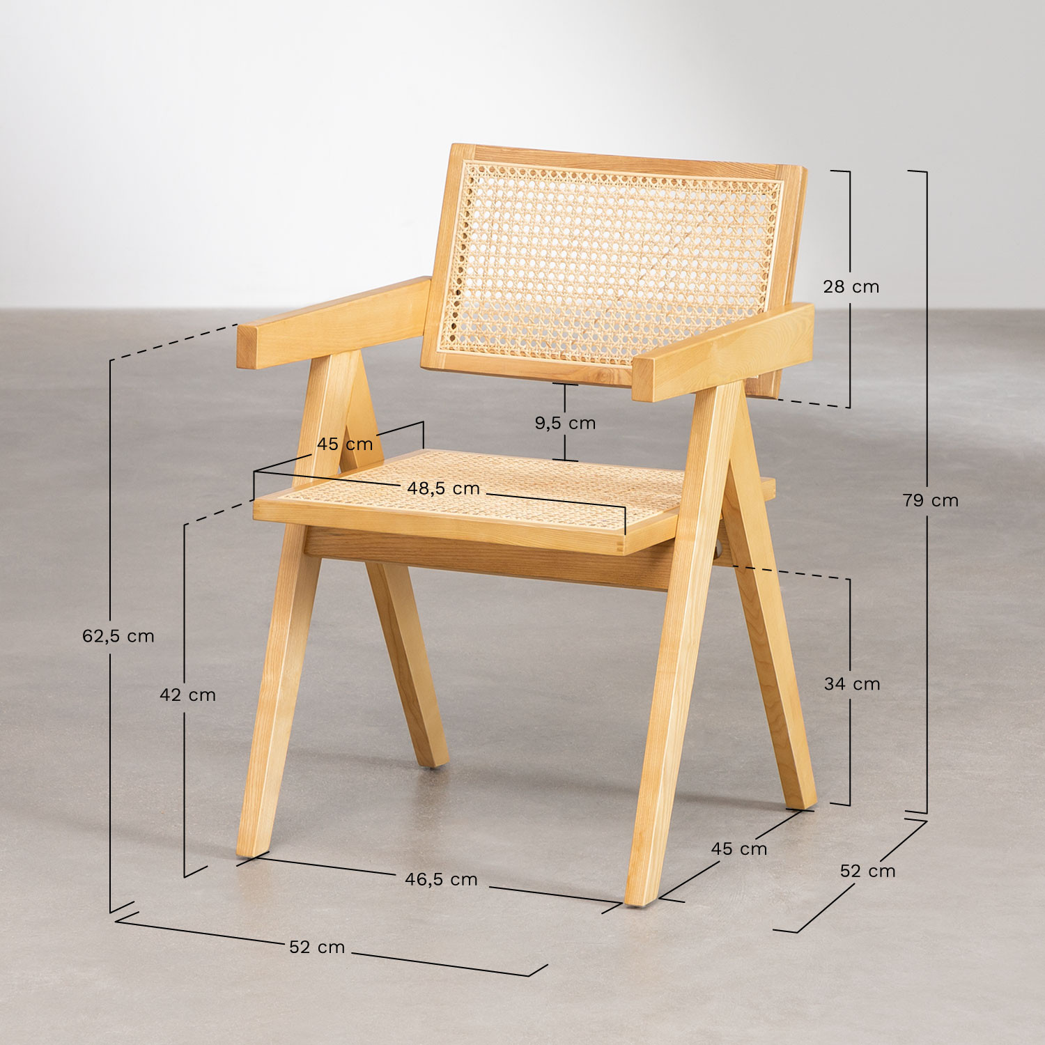 Set di tavolo da pranzo rotondo in MDF (Ø140 cm) Pleven e 4 sedie con  braccioli in legno di frassino e rattan stile Lali - SKLUM