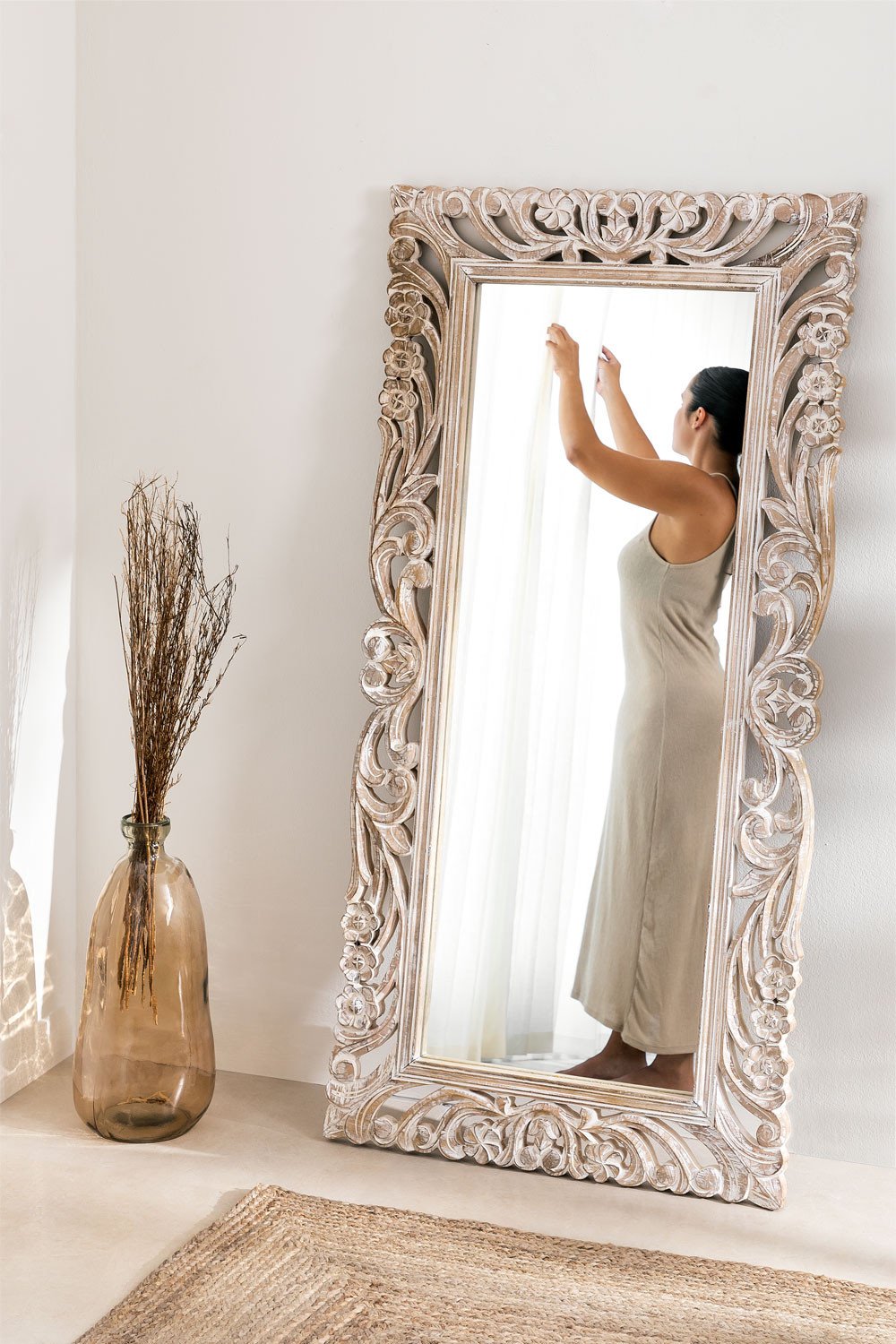 Specchio Decorativo da Parete Design Grande Moderno Bianco e Cacao - Bocchio