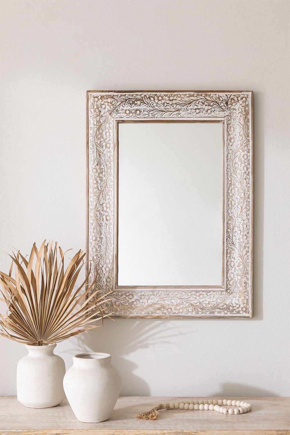 Specchio 60x90 cm con cornice in legno di mango cannettato