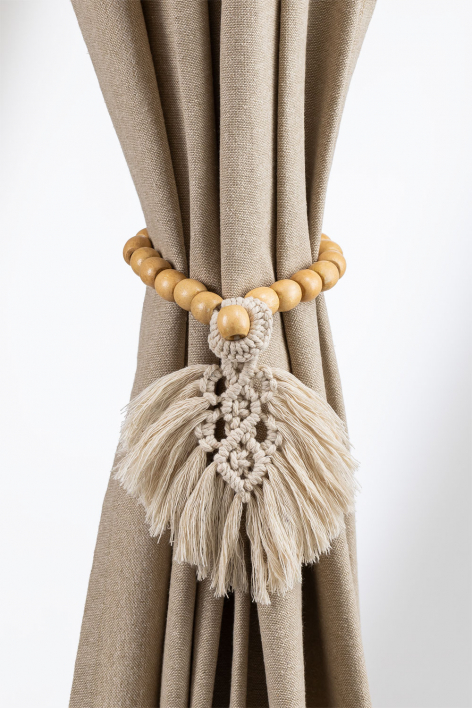 Fermatende In Cotone Naturale - 2 Pezzi Beige Con Gancio, Per Tende - Foto 3