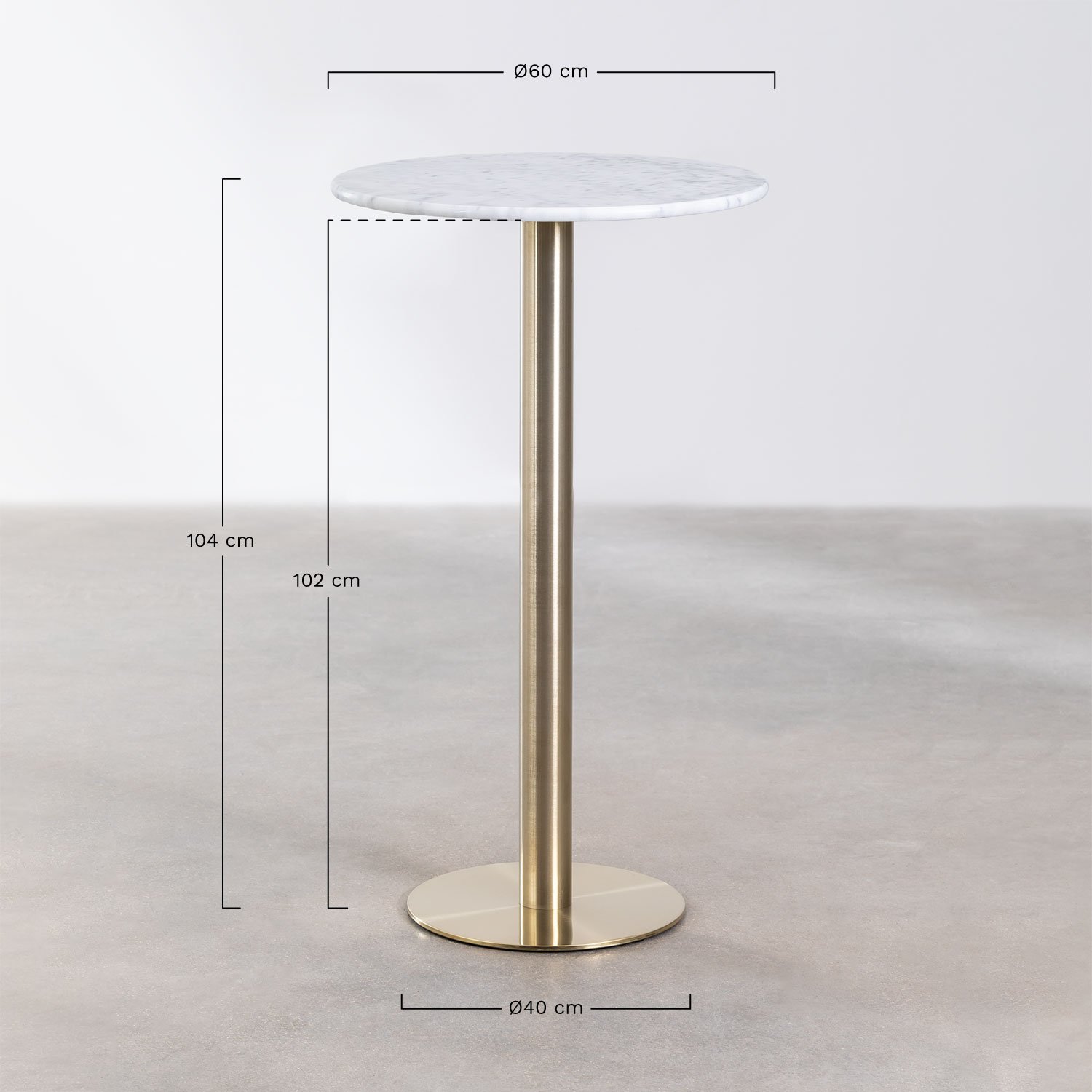 Tavolino alto da bar tondo moderno in metallo dorato e vetro cm 70x103 –  Colly Shop