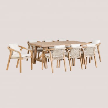 Set Di Tavolo Rettangolare (200x100 Cm) E 8 Sedie Da Pranzo In Legno Di Acacia Dubai Gardenia Bianco & Acacia Rustica Marrone - Sklum