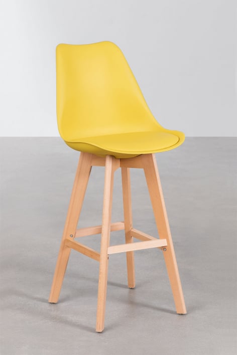 Pack di 4 sgabelli alti 75 cm con cuscino in similpelle giallo curry Nordic - Giallo Curry