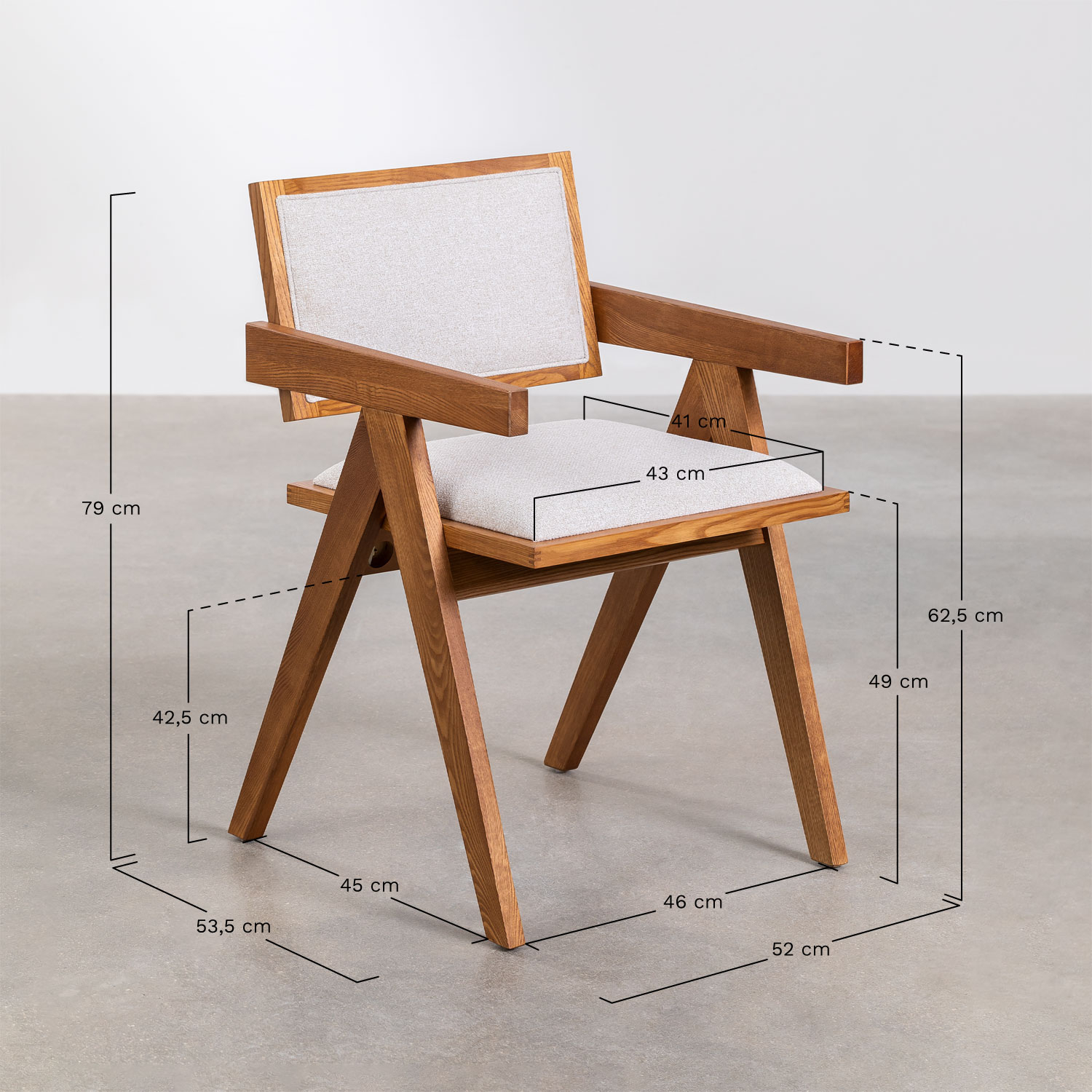 Confezione da 2 sedie da pranzo imbottite con braccioli in legno di  frassino Lali - SKLUM