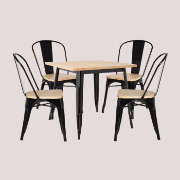 Set Di Tavoli In Legno Lix (80x80) E 4 Sedie Lix Legno Nero - Sklum
