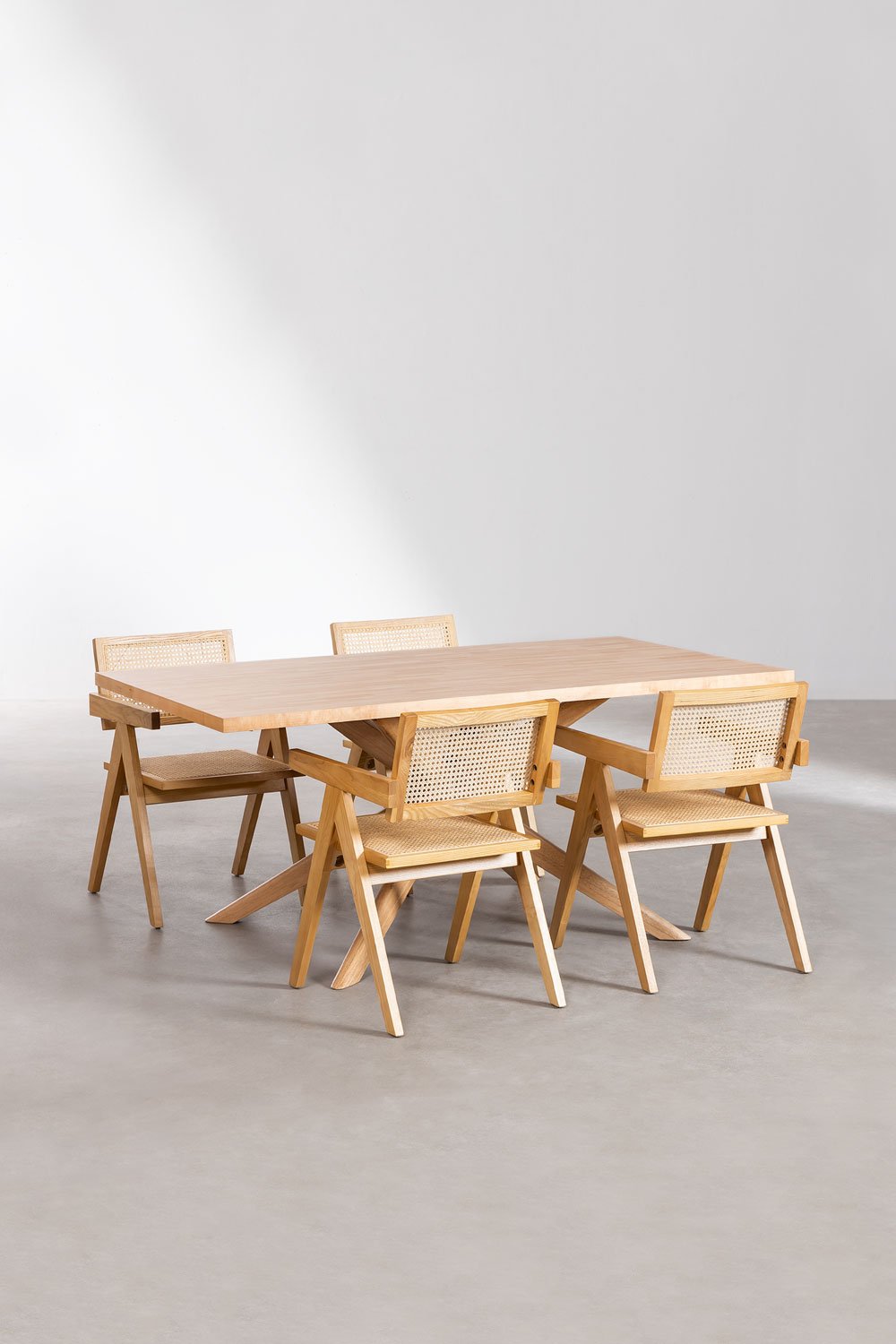 Set di tavolo da pranzo rotondo in MDF (Ø140 cm) Pleven e 4 sedie