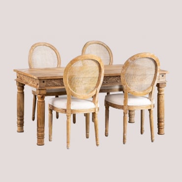 Set Tavolo Rettangolare In Legno Di Mango (160x90 Cm) Taraz E 4 Sedie Da Pranzo In Tessuto Sunna Marrone Legno Naturale - Sklum