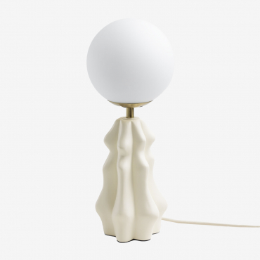 Lampada Da Tavolo In Ceramica Con Sfera Di Vetro Makalu Bianco - Sklum