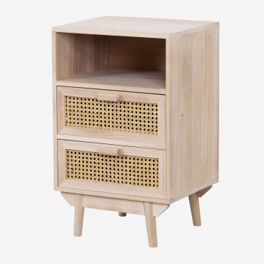 Comodino Con Contenitore In Legno Ralik Marrone Legno Naturale - Sklum