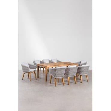 Set Di Tavolo Da Giardino Rettangolare (200x100 Cm) In Legno Donal E 8 Sedie Da Giardino Barker Grigio Ghiaccio - Sklum