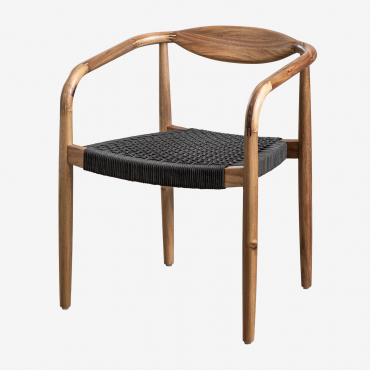 Sedia Da Pranzo Con Braccioli In Legno Di Acacia E Corda Intrecciata Mallory Grigio Antracite - Sklum