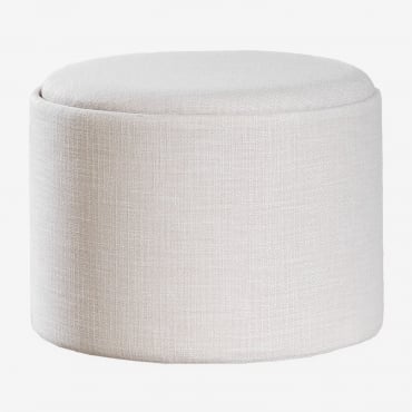 Pouf Rotondo Imbottito Berkeleni Con Vassoio E Contenitore Ø55 Cm & Lino Beige Crema - Sklum