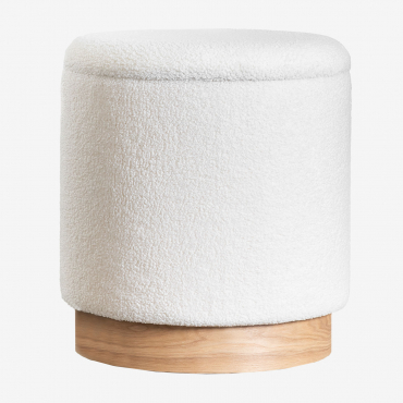 Puff Tondo Con Contenitore In Ciniglia Mineyster Bianco - Sklum
