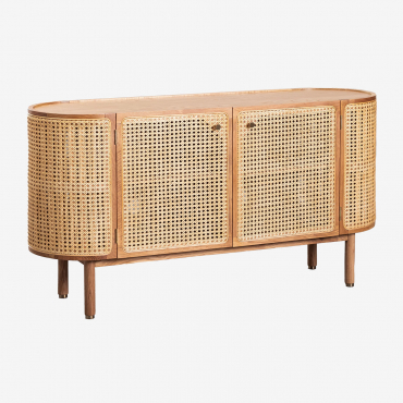 Aparador 145x45 Cm In Rattan E Legno Edwina Legno Naturale - Sklum