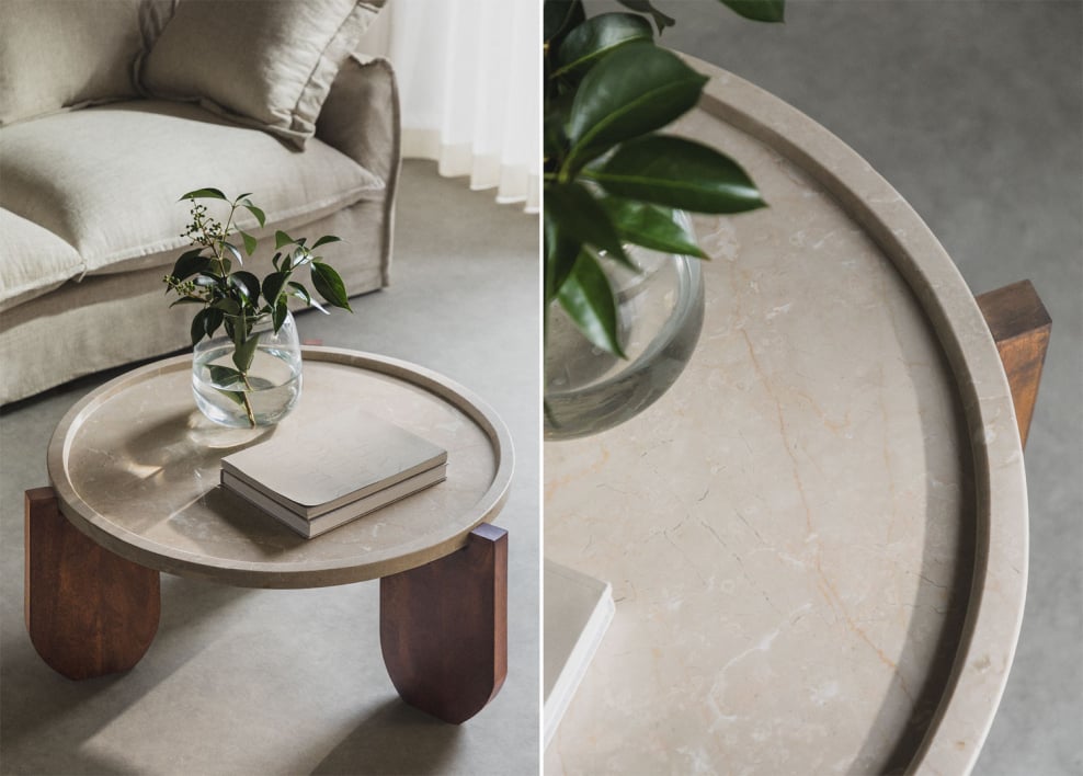 Tavolino da caffè rotondo Ø80 cm in marmo e legno di mango Xantten