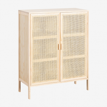 Credenza A 2 Ante In Rattan E Legno Reyna Marrone Legno Naturale - Sklum