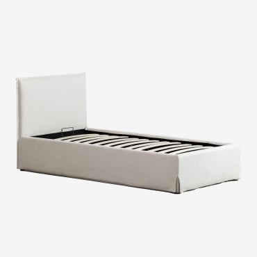 Letto Con Contenitore In Tessuto Lorea Tessuto Bianco Antico & 90 X 190 Cm - Sklum