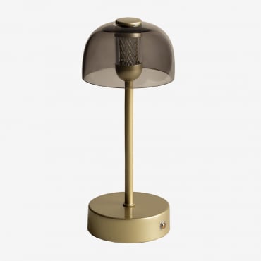 Lampada Da Tavolo Led Senza Fili In Ferro E Vetro Gold Dorato - Sklum