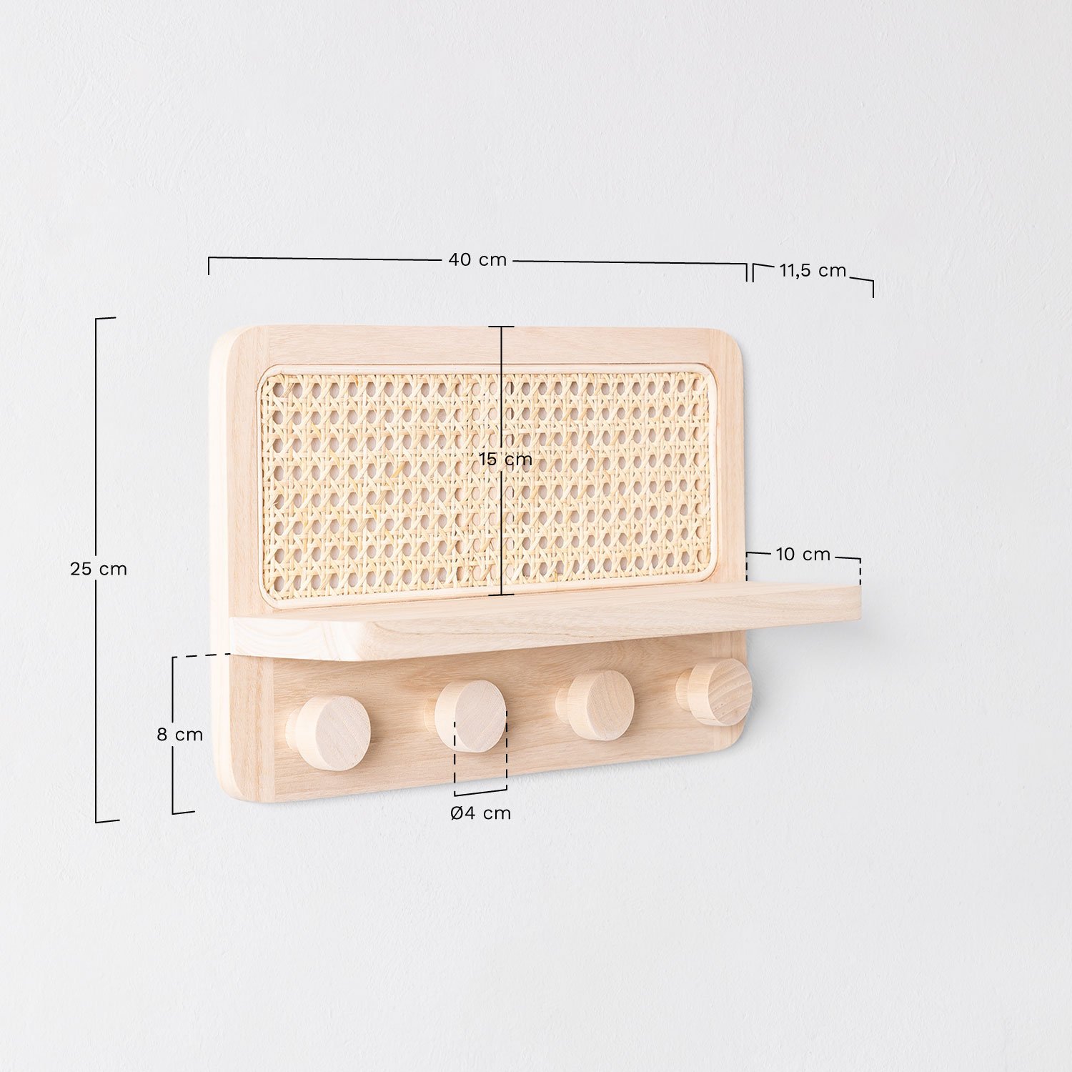 Appendiabiti da parete con mensola in rattan Riley, MISURE
