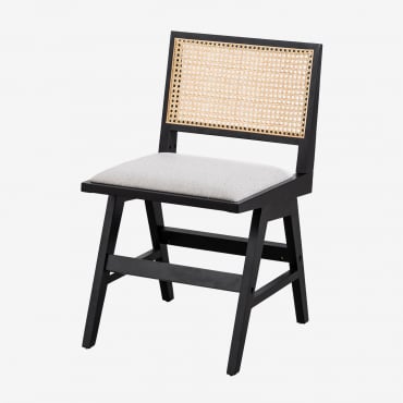 Confezione Da 2 Sedie Da Pranzo In Frassino E Rattan Rivestite Lali Nero Liscio - Sklum