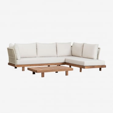 Set Da Giardino Con Divano Angolare 4 Posti E Tavolino In Legno Di Acacia E Corda Intrecciata Dailin Acacia Marrone - Sklum