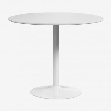 Tavolo Da Pranzo Rotondo In Mdf E Metallo Yvetta Bianco & Ø90 Cm & Bianco - Sklum