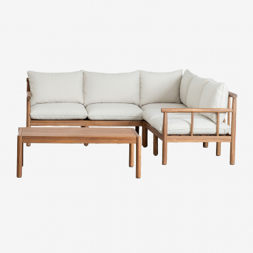 Set Da Salotto Con Divano Angolare A 5 Posti E Tavolino In Legno Di Acacia Melvin Acacia Marrone - Sklum