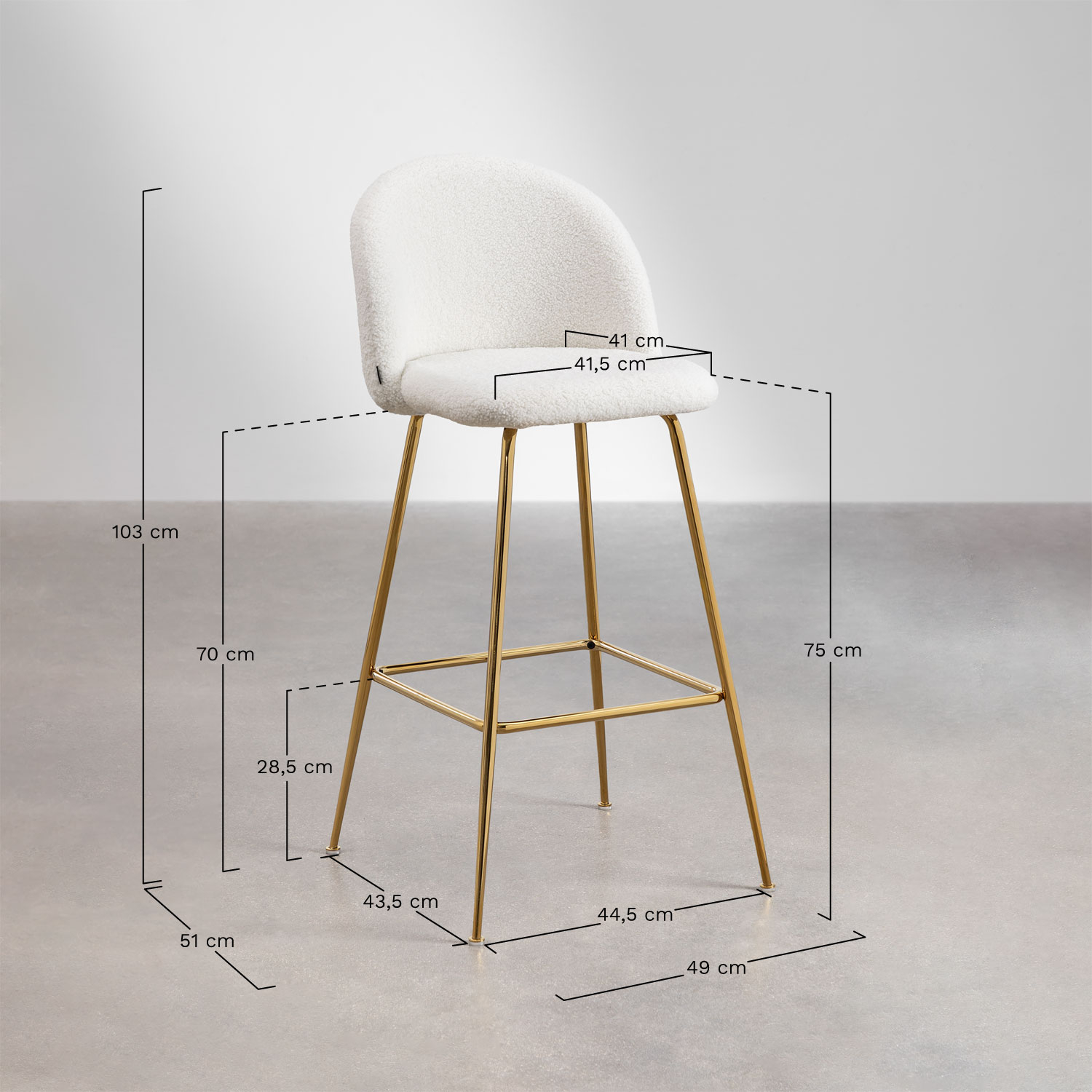 Sgabello alto Kana Design in pelle di pecora, MISURE