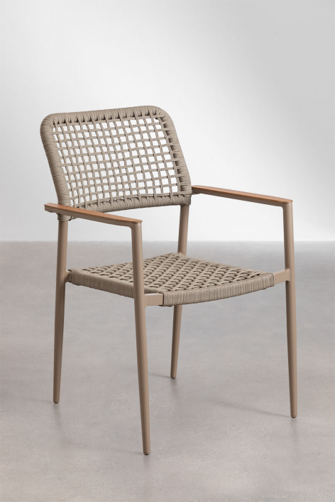 Set di 4 sedie da giardino impilabili con braccioli in alluminio e corda intrecciata Nediam - Moka Brown